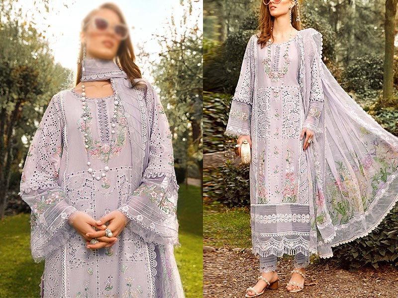 Schiffli Embroidered Lawn Dress 2024 with Digital Print Silk