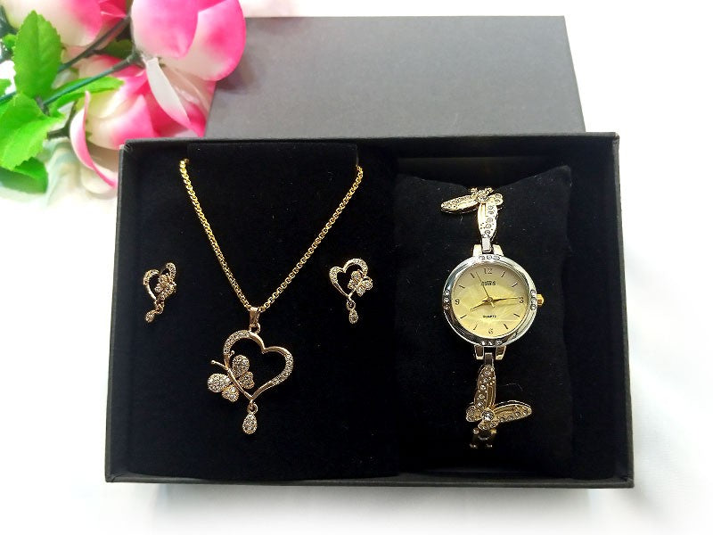 Elegant Butterfly Shape Jewellery Watch Gift Set with Gift Box