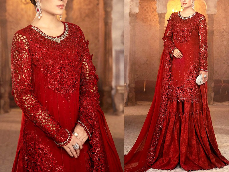 Red chiffon hot sale dress pakistani