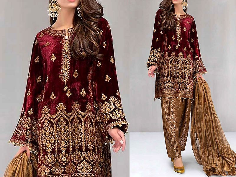 Velvet dresses hot sale with jamawar