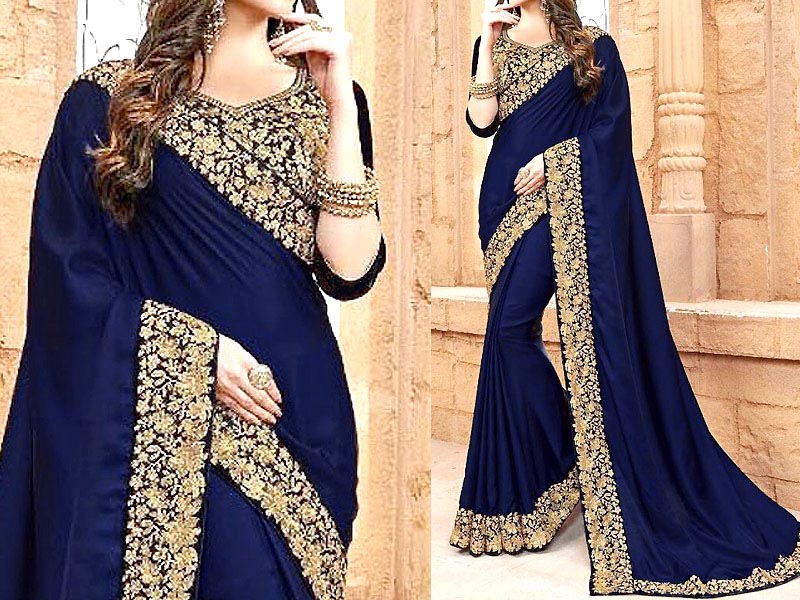 Chiffon Silk Navy Blue Plain Saree in Pithoragarh at best price by