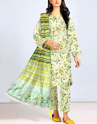 All-Over Digital Print Linen Dress 2024 with Linen Dupatta (DZ17613)