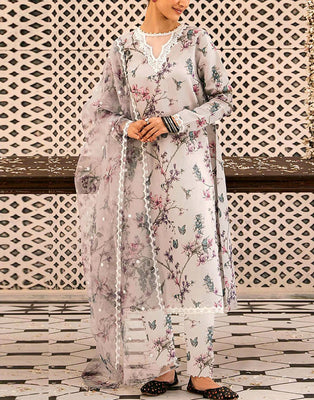 Elegant Embroidered Lawn Suit with Organza Dupatta (DZ17924)