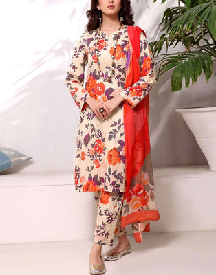 All-Over Digital Print Linen Dress 2024 with Linen Dupatta (DZ17590)