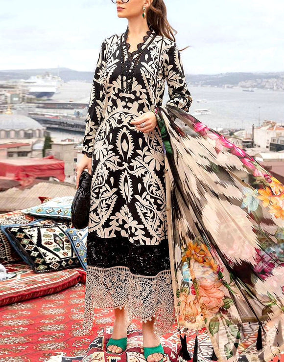 Trendy Embroidered Lawn Dress with Printed Chiffon Dupatta (DZ17923)