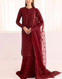 Luxury Heavy Embroidered Maroon Chiffon Wedding Dress (DZ17609)