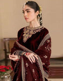 Luxury Embroidered Maroon Velvet Wedding Dress 2024 (DZ16795)