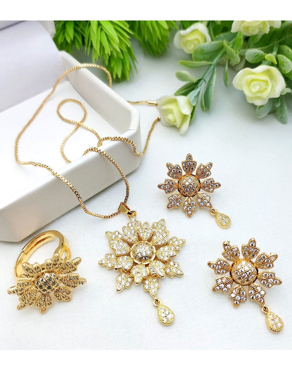 Adorable Floral Design Locket Set with Earrings & Ring (DZ17846)