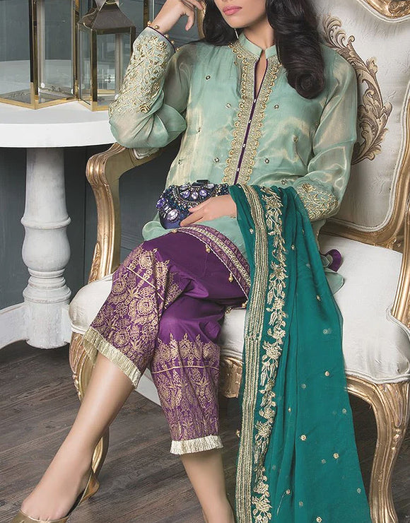 Embroidered Masoori Dress with Chiffon Dupatta (DZ11356)