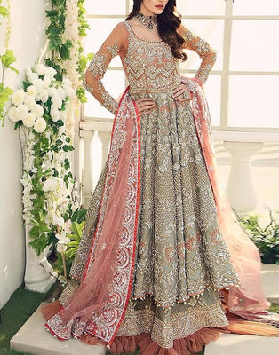 Handwork Heavy Embroidered Net Bridal Maxi Dress (DZ13016)