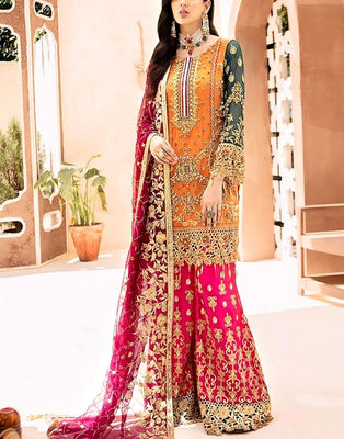 Heavy Embroidered Chiffon Bridal Dress with Embroidered Silk Trouser (DZ13321)