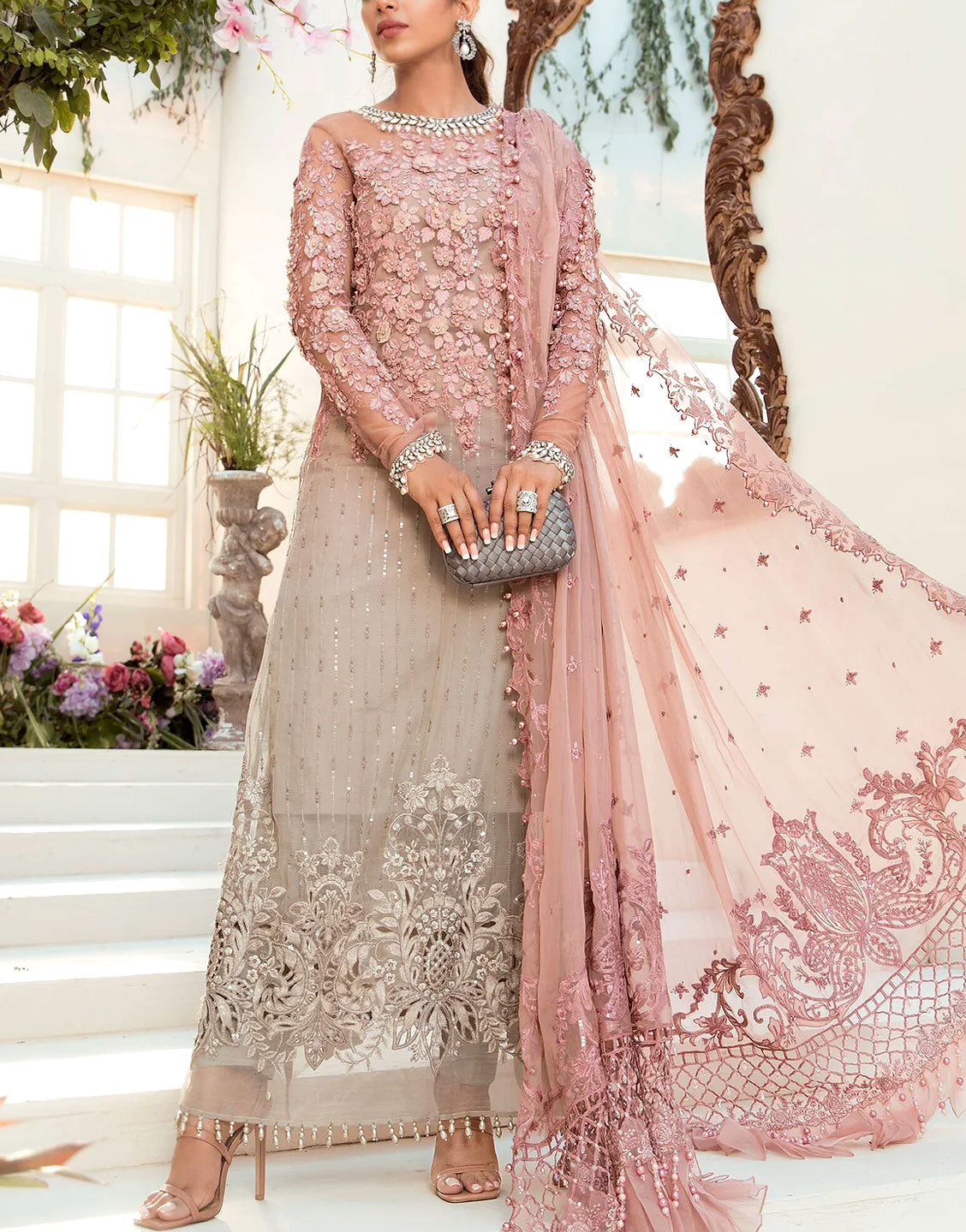 3D Handwork Heavy Embroidered Chiffon Wedding Dress 2024 DZ16297 DressyZone
