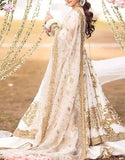 Embroidered & Mirror Work White Net Bridal Maxi Dress (DZ14230)