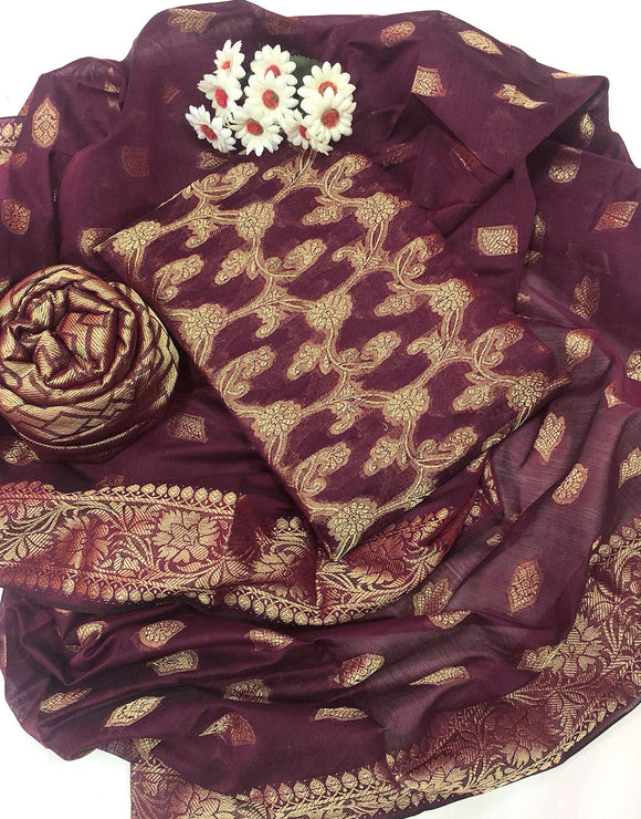 Banarsi Style Cotton Jacquard Dress with Cotton Jacquard Dupatta (DZ14390)