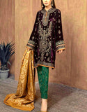 Heavy Embroidered Velvet Party Wear Dress with Jamawar Trouser (DZ14495)