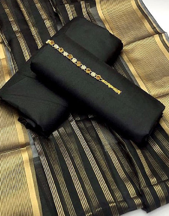 Banarsi Style Raw Silk Dress with Printed Organza Dupatta (DZ14508)