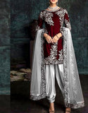 Fancy Embroidered Maroon Silk Party Wear Suit 2024 (DZ14544)