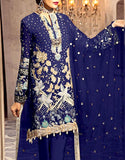 Handwork Embroidered Navy Blue Chiffon Wedding Dress (DZ14933)