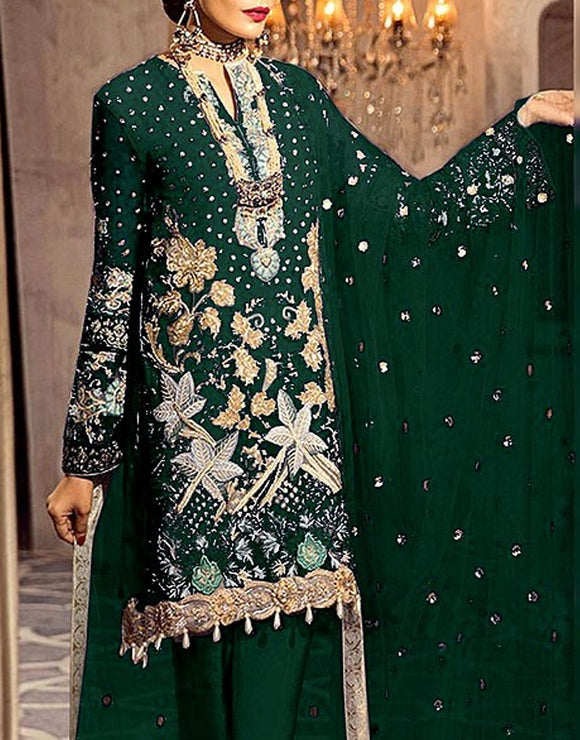 Handwork Embroidered Green Chiffon Wedding Dress (DZ14968)