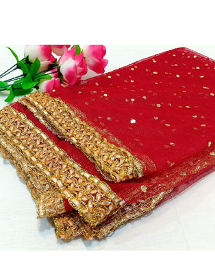 Gota Lace Net Dupatta - Red (DZ14999)