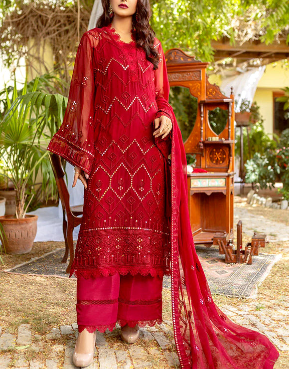 Embroidered Chiffon Wedding Dress with Embroidered Chiffon Dupatta (DZ15258)