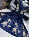 Readymade Embroidered Navy Blue Shamoz Silk Maxi (DZ15323)