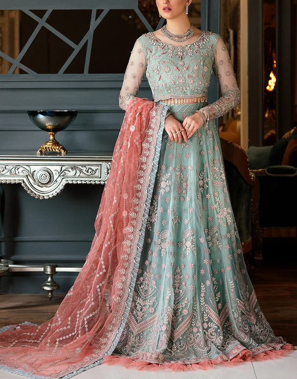 Luxury Heavy Embroidered Net Bridal Lehenga Dress 2024 DZ15380 DressyZone