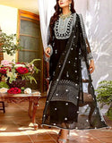 Embroidered Black Chiffon Party Wear Dress (DZ15393)