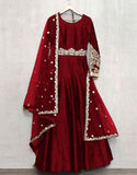 Readymade 3-Piece Embroidered Silk Maxi Dress with Embroidered Chiffon Dupatta (DZ15398)