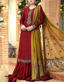 Heavy Embroidered Maroon Chiffon Party Dress 2024 (DZ15405)