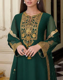 Elegant Embroidered Green Chiffon Party Dress 2024 (DZ15433)