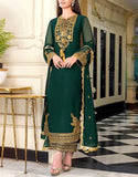 Elegant Embroidered Green Chiffon Party Dress 2024 (DZ15433)