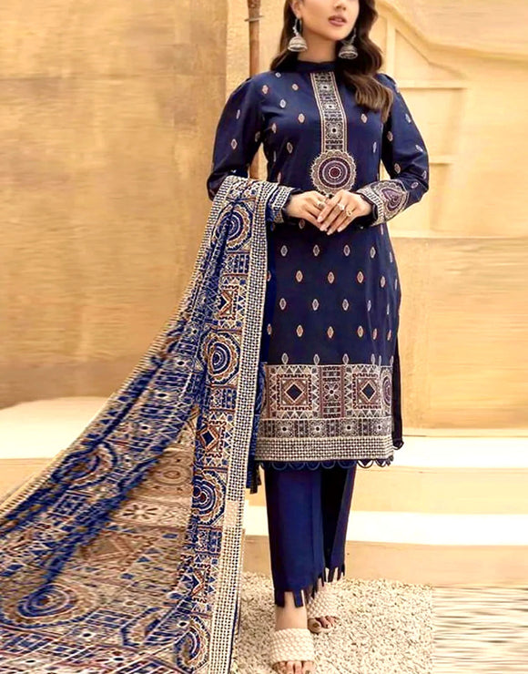 Sequins Embroidered Dhanak Dress with Heavy Embroidered Dhanak Shawl (DZ15477)