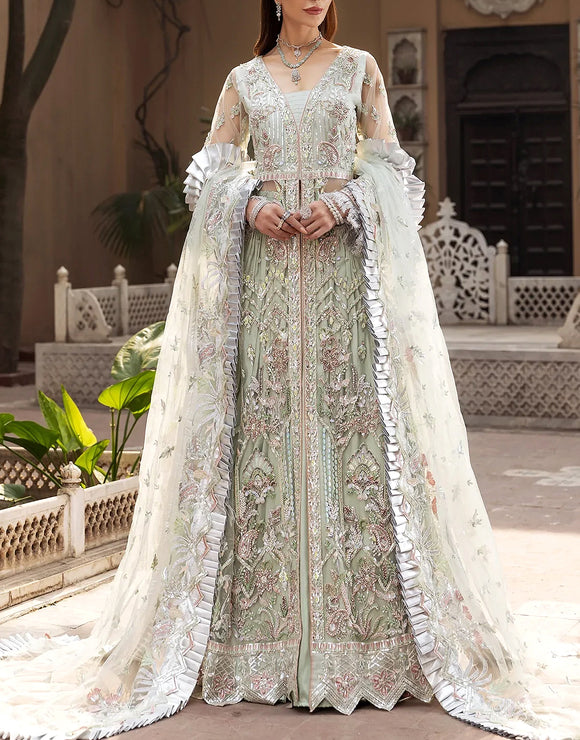 Mirror & Heavy Handwork Embroidered Net Bridal Maxi Dress 2024 (DZ15510)