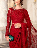 Luxury 3D Handwork Embroidered Red NET Saree 2024 (DZ15546)