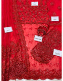 Luxury 3D Handwork Embroidered Red NET Saree 2024 (DZ15546)