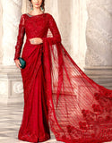 Luxury 3D Handwork Embroidered Red NET Saree 2024 (DZ15546)