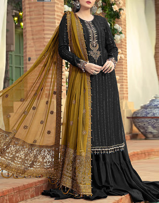 Heavy Embroidered Black Chiffon Wedding Dress 2024 (DZ15592)