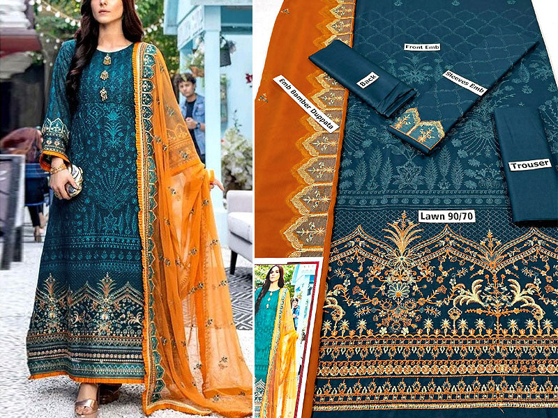 Luxury Embroidered Lawn Dress 2024 with Bamber Chiffon Dupatta DZ1565 DressyZone