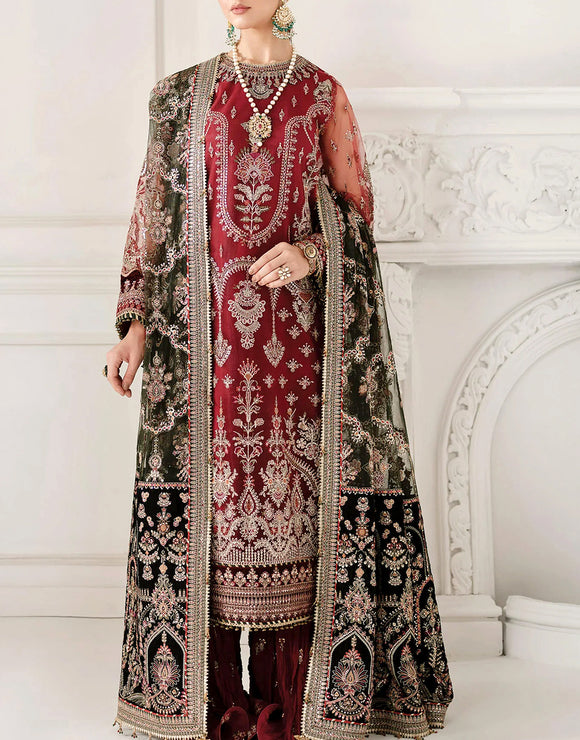 Luxurious Heavy Embroidered Net Bridal Dress 2024 (DZ15670)