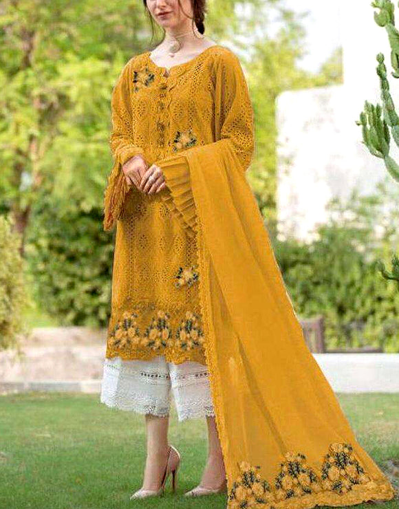 Luxury Schiffli Embroidered Lawn Dress with Embroidered Chiffon Dupatta (DZ15836)