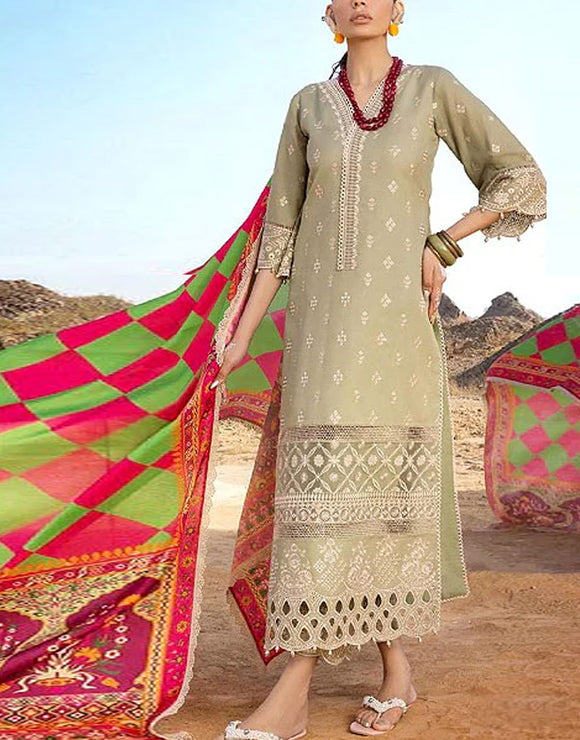 Luxury Embroidered EID Lawn Dress with Digital Print Silk Dupatta (DZ15859)