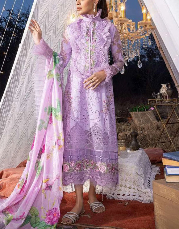 Luxury Schiffli Embroidered Lawn Dress with Digital Print Silk Dupatta (DZ15930)