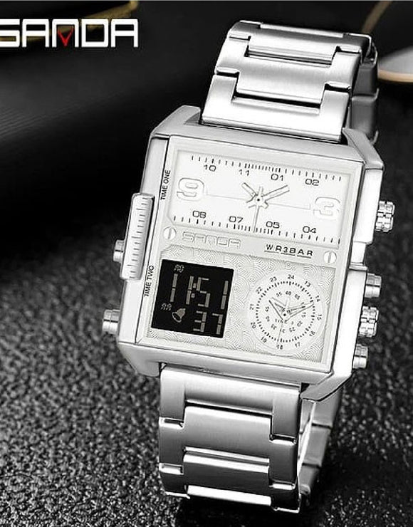 Original Sanda WR3BAR Men's Triple Time Stainless Steel Watch (DZ15988)