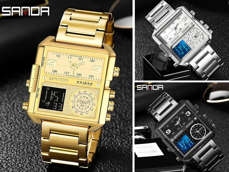 Original Sanda WR3BAR Men s Triple Time Stainless Steel Watch DZ15989 DressyZone