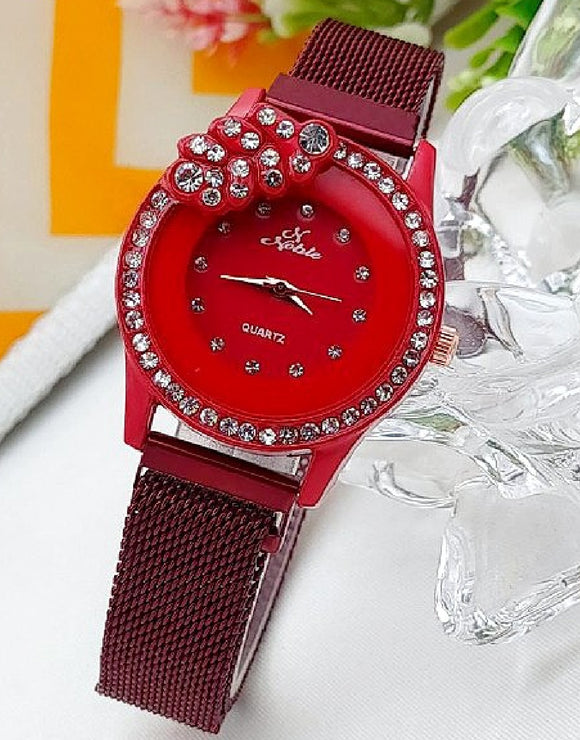 Noble Leaf Magnet Chain Fashion Watch for Ladies - Red (DZ16064)