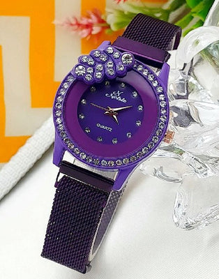 Noble Leaf Magnet Chain Fashion Watch for Ladies - Purple (DZ16065)