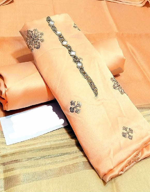 Banarsi Style Embroidered Shamoz Silk Dress with Silk Jhalar Dupatta (DZ16108)