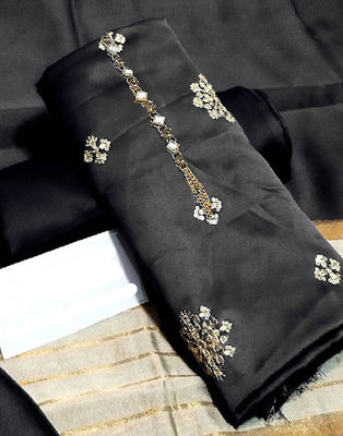 Banarsi Style Embroidered Shamoz Silk Dress with Silk Jhalar Dupatta (DZ16110)