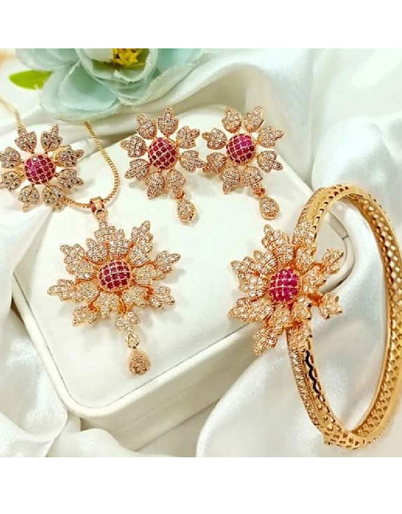 Elegant Floral Design Locket Set with Bracelet & Earrings (DZ16115)